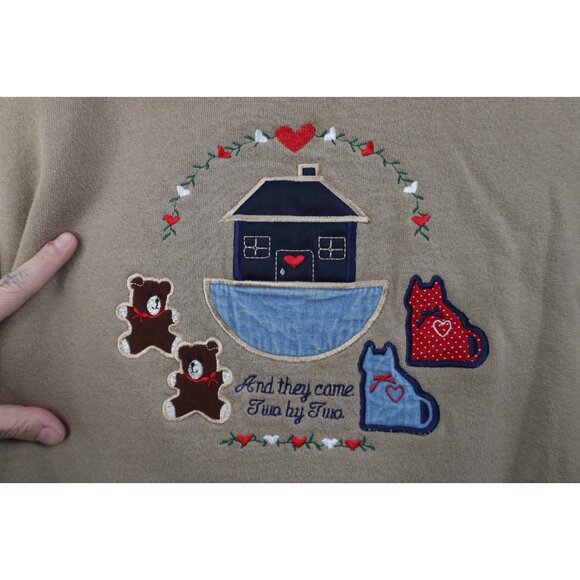 Vintage 90s Womens Large Christian Noahs Ark Cat Heart Layered Sweatshirt USA - Picture 4 of 16